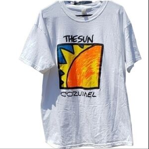 M & O Gold White T-Shirt Cozumel Mexico Tee Top‎ Logo Decal Large